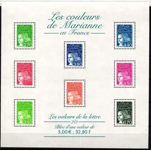 Frankreich 3225-3227 u. a. KB II postfrisch ZD-Bogen Marianne #NM796