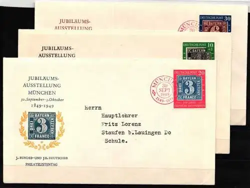 Bund 113-115 gestempelt mit rotem Ersttagsstempel als FDC (3 Briefe) #NM830