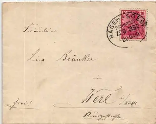 Deusches Reich 56 auf Brief Stempel Bahnpost #NY538