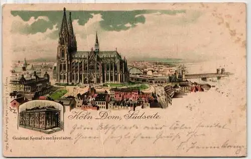 Litho Köln Dom Südseite auf Postkarte Stempel Bahnpost #NY537