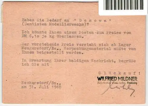 Alliierte Besetzung 947, 949 auf Postkarte Sowjetische Zone Zehnfach #NY594