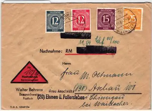 Alliierte Besetzung 919, 920, 921, 927 auf Brief Nachnahme #NY878