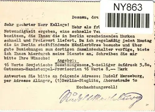 Alliierte Besetzung 921, 931 auf Postkarte Berlin West ZF #NY863