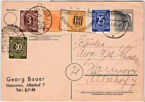 Alliierte Besetzung P962 u.a. als Ganzsache Brit. Am. Zone ZF #NY959