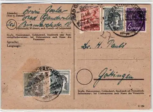 Alliierte Besetzung 947,951,37I auf Postkarte Brit. Am. Zone ZF #NY952