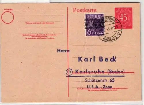 Alliierte Besetzung P 955, 37I auf Postkarte Brit. Am. Zone ZF #NY984