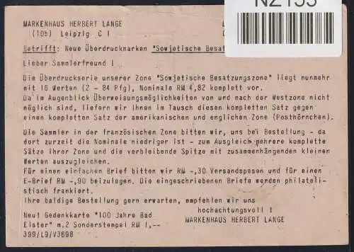 Alliierte Besetzung P961, 918,921,922 als Ganzsache Sowj. Zone ZF #NZ153