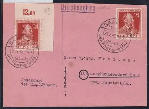 Alliierte Besetzung 943, 963 auf Postkarte Sowj. Zone ZF #NZ191