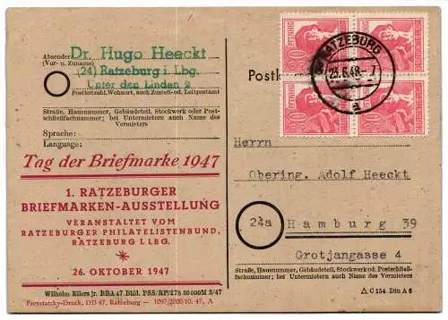 Alliierte Besetzung 953 auf Postkarte Am. Brit. Zone ZF #NZ219