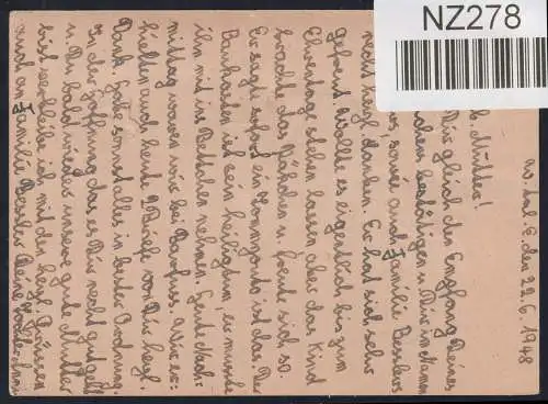 Alliierte Besetzung 947 auf Postkarte Am. Brit. Zone ZF #NZ278