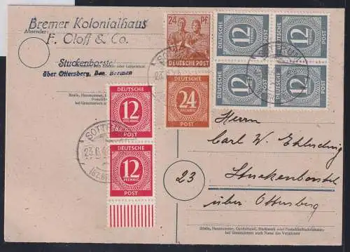 Alliierte Besetzung 919,920,925,951 auf Postkarte Am. Brit. Zone ZF #NZ290