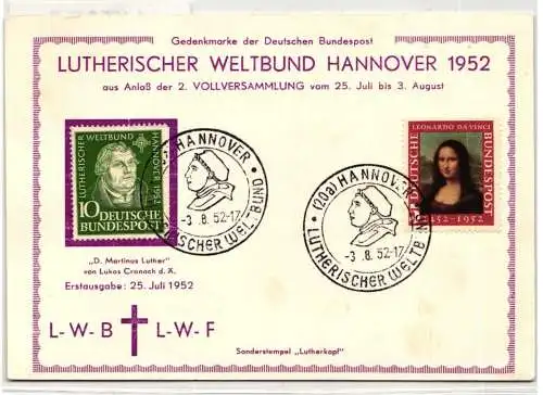 BRD Bund 148,149 auf Ausstellungskarte Sonderstempel Hannover #NZ325