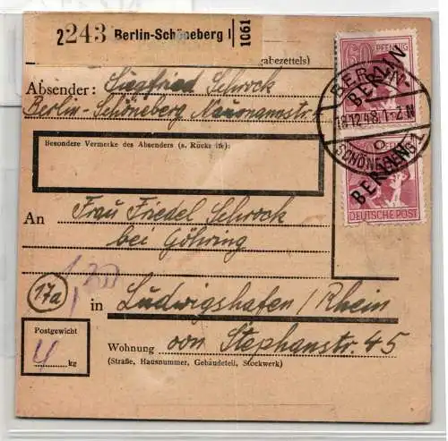 Berlin 14 auf Brief als Mehrfachfrankatur Paketkarte #NZ317