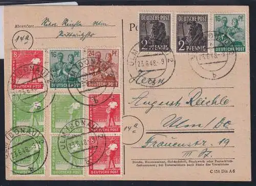 Alliierte Besetzung 917, 918, 925 u.a. auf Postkarte Am. Brit. Zone ZF #NZ391