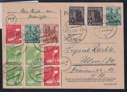 Alliierte Besetzung 917, 918, 925 u.a. auf Postkarte Am. Brit. Zone ZF #NZ392