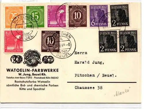 Alliierte Besetzung 922, 927 u.a. auf Postkarte Am. Brit. Zone ZF #NZ377