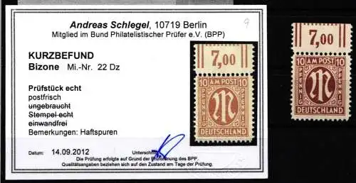 All. Besetzung 22 D z OR postfrisch Kurzbefund Schlegel #NZ649