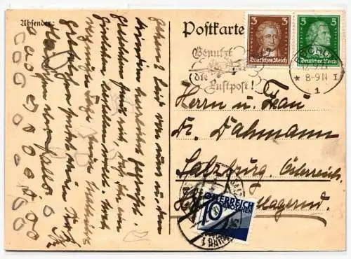 Deutsches Reich 385, 387 auf Postkarte Portomarke #NZ652