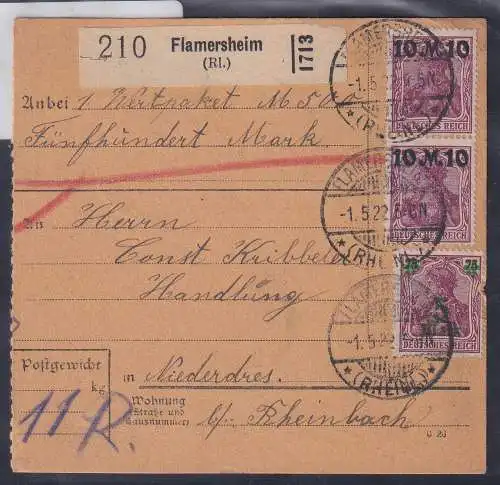 Deutsches Reich 196, 206 auf Brief Paketkarte #NZ663