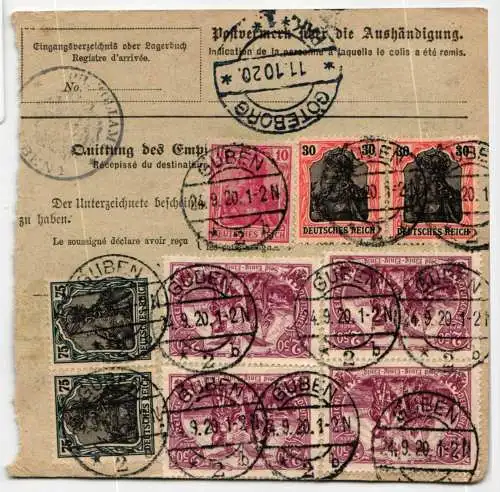 Deutsches Reich 86, 89, 104, 115 auf Brief Paketkarte #NZ660