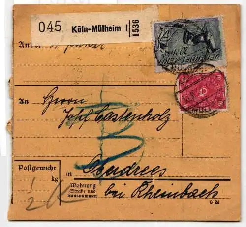 Deutsches Reich 196, 206 auf Brief Paketkarte #NZ671