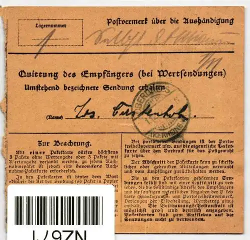 Deutsches Reich 196, 206 auf Brief Paketkarte #NZ671