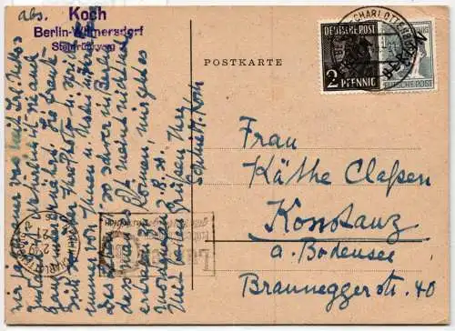 Berlin 1, 5 auf Postkarte Schwarzaufdruck #NZ669