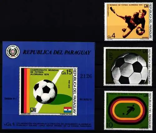 Paraguay Block 225 + 2583-2585 postfrisch Fußball WM 1974 #NW445