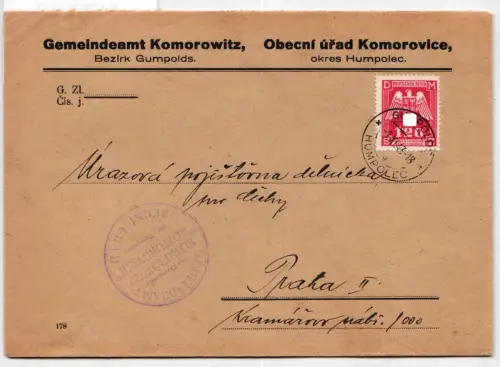 Böhmen & Mähren Dienstmarken 19 auf Brief Dienstbrief #NZ722