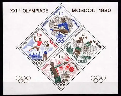 Monaco 1415-1418 postfrisch als Sonderdruck, Olympiade Moskau 1980 #NW555