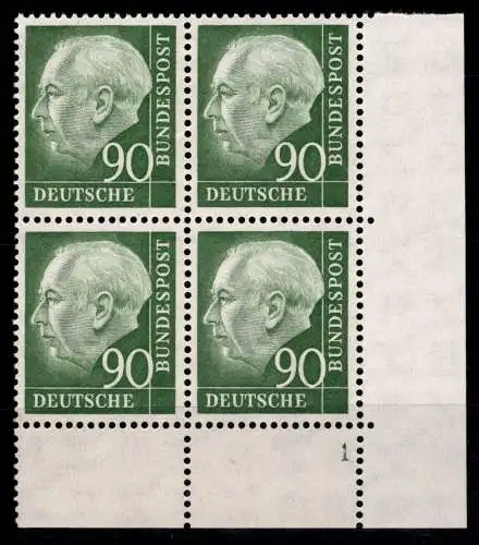 BRD 181x Wv postfrisch 4er Einheit der re. unteren Bogenecke mit F-Nr. 1 #NI640