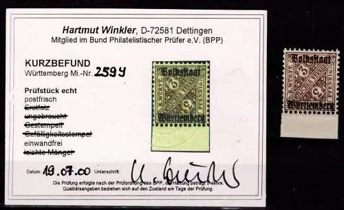 Württemberg 259 y postfrisch Kurzbefund Winkler BPP #OA433