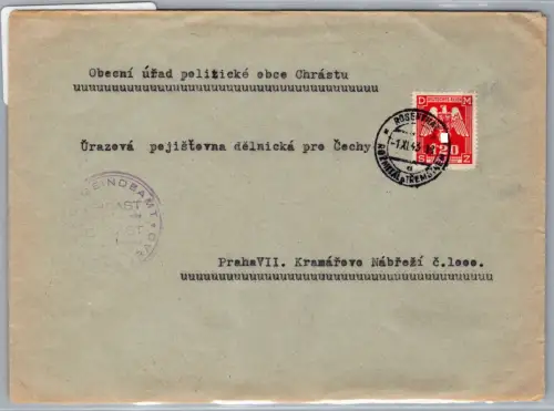 Böhmen und Mähren Dienstmarken 7 auf Brief Fernbrief #OB951