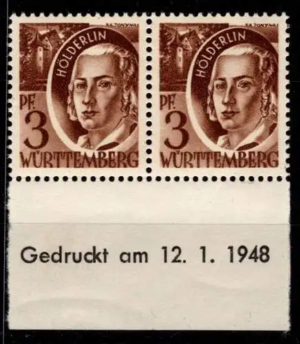 Französische Zone Württemberg 2 Br u postfrisch 12.1.1948 #OA871