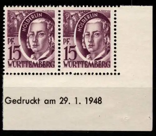 Französische Zone Württemberg 5 Br u postfrisch 29.1.1948 #OA870