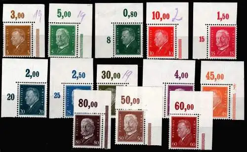 Deutsches Reich 410-422 P OR mit Falz 20 Pfennig Oberrand beschädigt #OA964