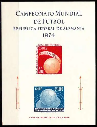 Chile Gedenkblatt 804-805 postfrisch als Gedenkblatt Fußball WM 1974 #NY654