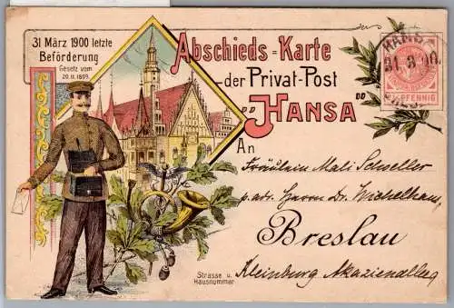 Privatpost Hansa Breslau als Ganzsache Abschiedskarte #NX543