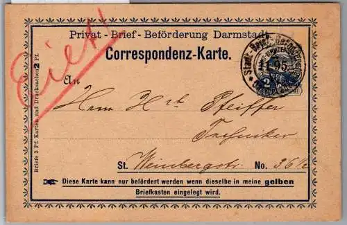 Privatpost Darmstadt 2.Nov. 1898 als Ganzsache Correspondenzkarte #NX542