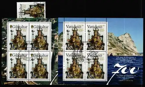 Gibraltar 1317, 2 Kleinbogen mit Vatikan 1637 gestempelt #OB682