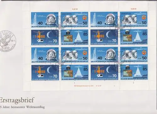 DDR 3005-3008 gestempelt als Kleinbogen auf sauberem FDC, FN 4, Weltraum #NZ755