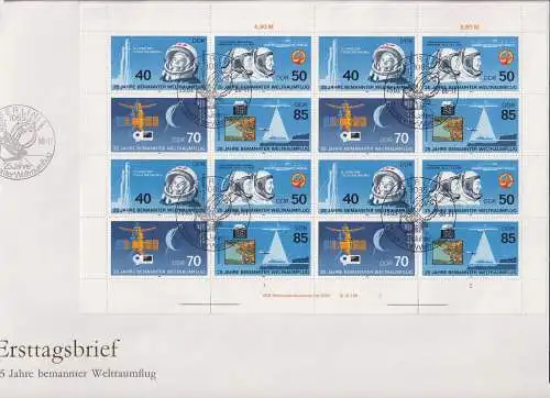 DDR 3005-3008 gestempelt als Kleinbogen auf sauberem FDC, FN 2, Weltraum #NZ754