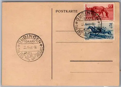 Saarland 265-266 als Ersttagsbrief Postkarte Tag des Pferdes #OC731