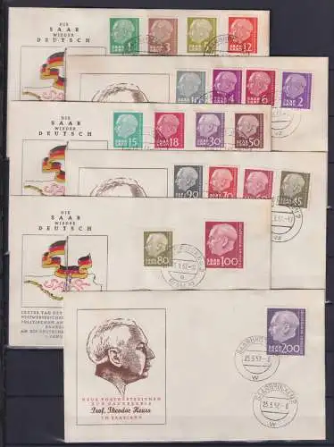 Saarland 380-399 als Ersttagsbrief verteilt auf 6 Briefe #OC735