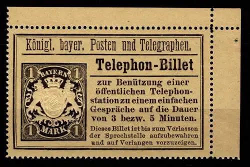 Bayern TB 22 auf Brief Telephon Billet #OG330