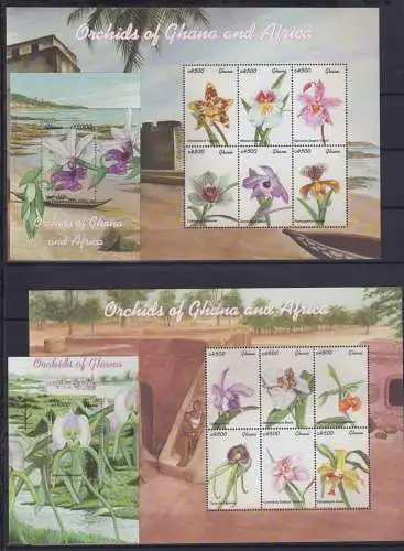 Ghana Block 420-421 + 3338-3349 postfrisch Orchideen, Blumen #OD041