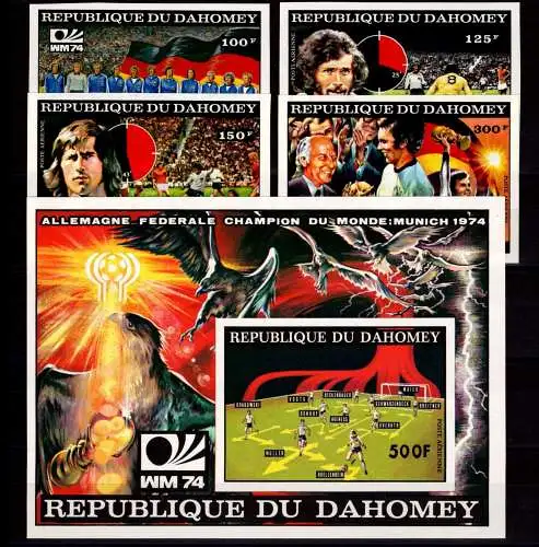 Dahomey Block 49 + 605-608 B postfrisch Fußball WM 1974 #NV201