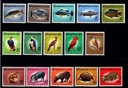 Guyana 301-315 postfrisch Fische, Wildtiere, Vögel #NV237