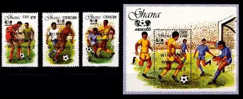 Ghana Block 142 + 1270-1272 postfrisch Fußball WM Mexiko 1986 #NV321