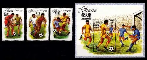 Ghana Block 141 + 1266-1268 postfrisch Fußball WM Mexiko 1986 #NV322